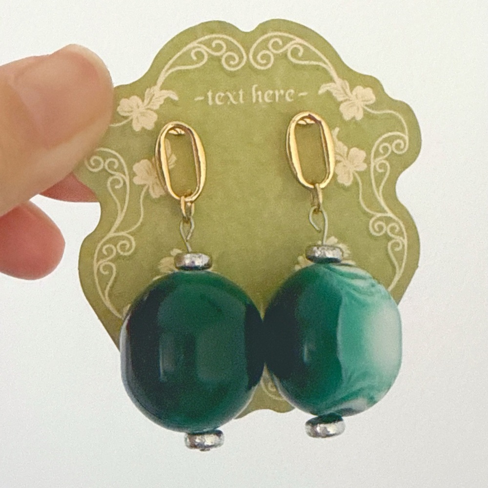 NEW Amimi handmade green and white bean earrings #3